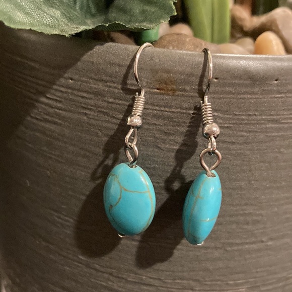 Two Elegant Turquoise Ball Drop Earrings - Picture 6 of 10